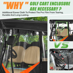 Universal Golf Cart Enclosure Extended Roof 4 Seater Explosion Proof Zipper Design
