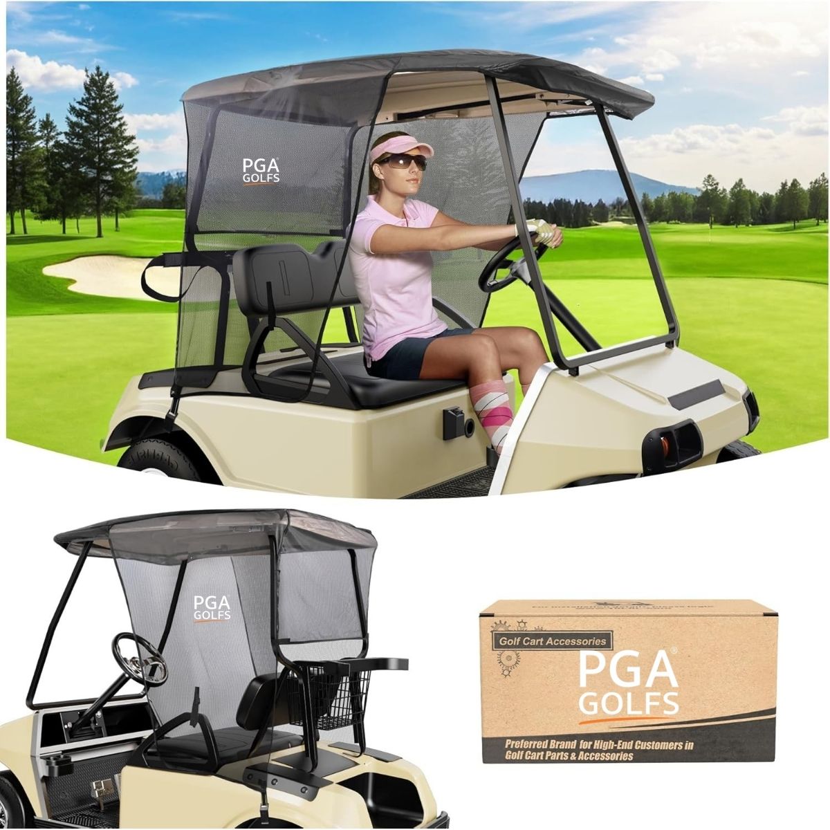 Golf Cart SunShade For EZGO TXT RXV & Club Car Precedent DS, UV Heat Resistant