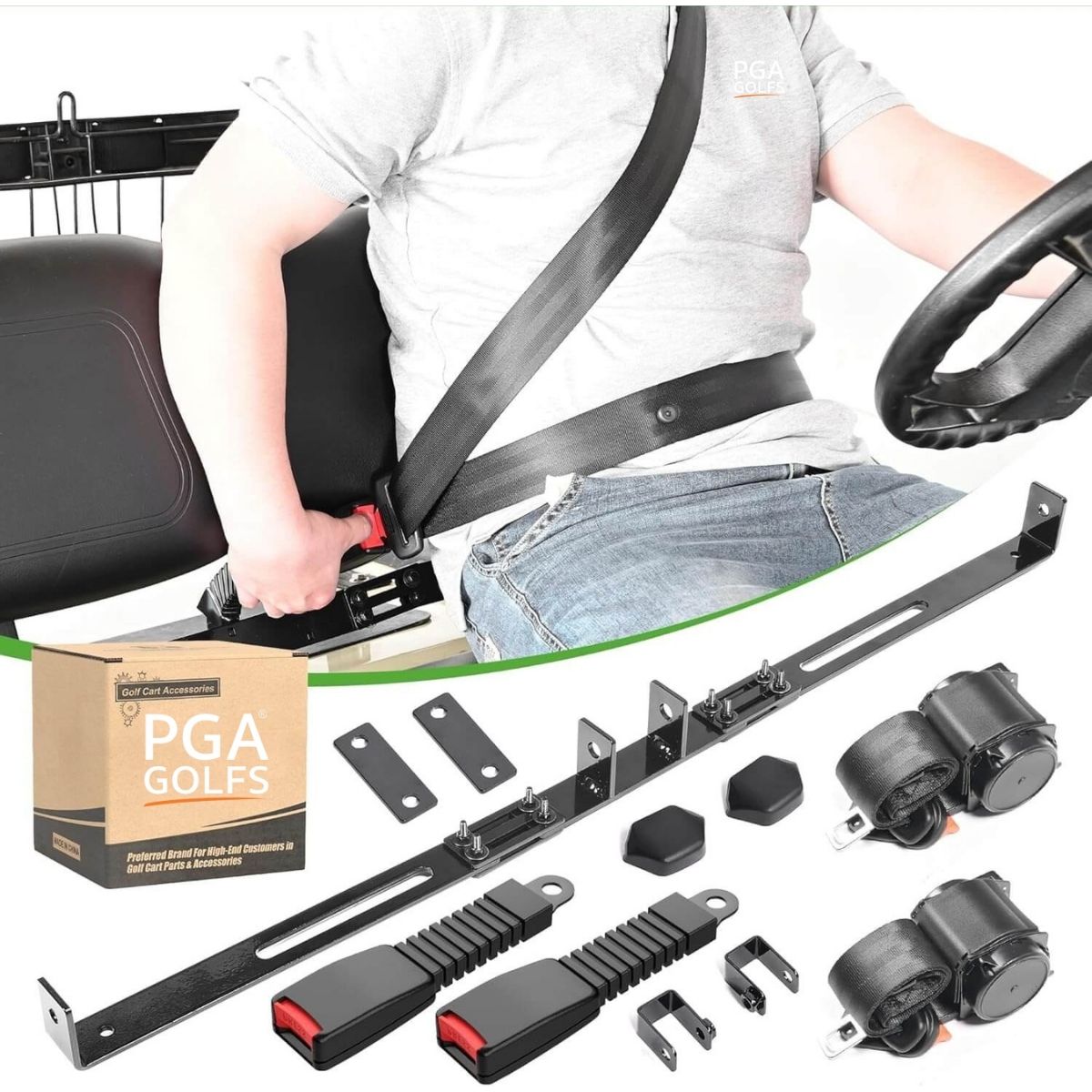 Golf Cart Seat Belts Kit – DOT Certified for EZGO TXT & Club Car DS 3-Point Retractable