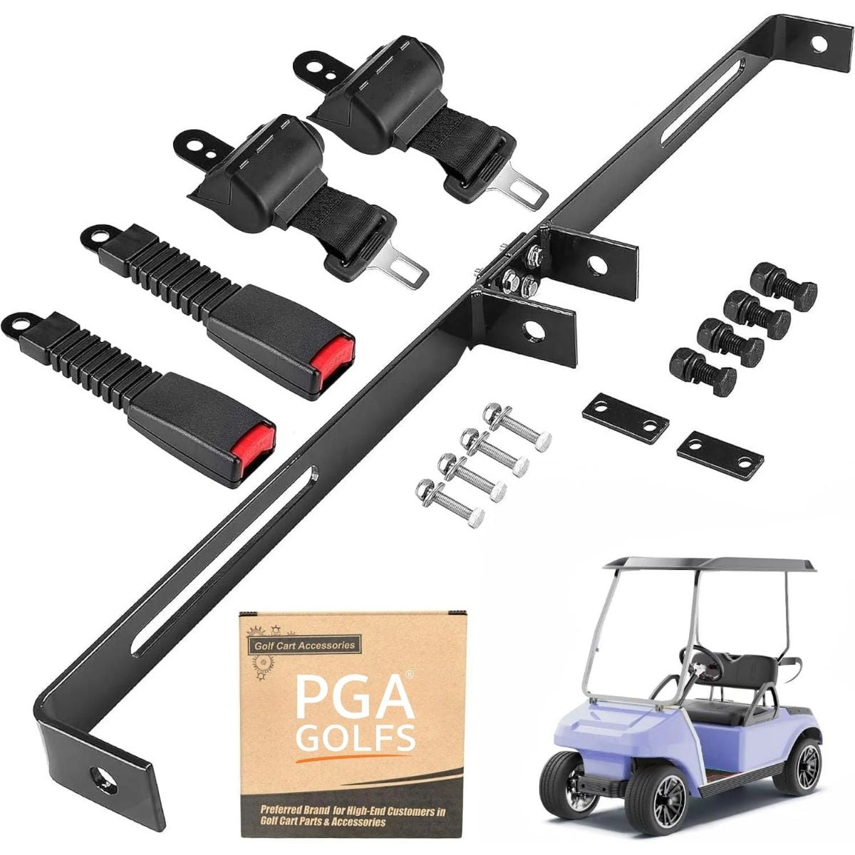 Universal Golf Cart Seat Belts & Bracket Kit – 2PCS Retractable Belts